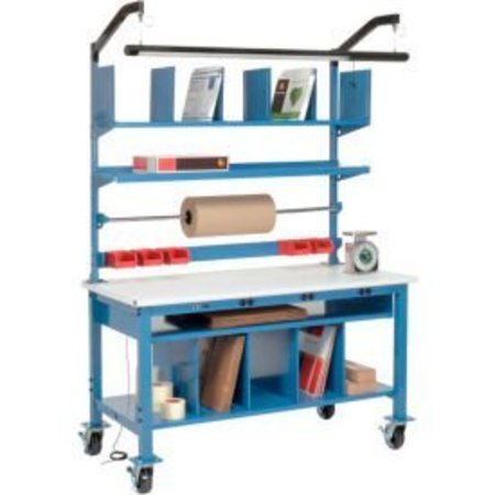 GLOBAL EQUIPMENT Complete Mobile Packing Workbench W/Power, ESD Safety Edge, 60"W x 30"D 244190AB